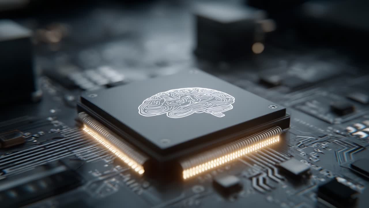A Close-Up View of a Brain-Inspired Processor Chip on a Motherboard, Innovating the Future of Artificial Intelligence and Technology Systems