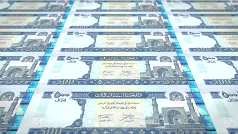 billetes de cincocientos afghani del banco de afganistán rodando en la pantalla, monedas del mundo, dinero en efectivo, bucle