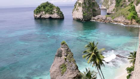 palm trees and ocean view at diamond beach on nusa penida island in bali indonesia
