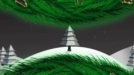 animation of santa claus in sleigh with reindeer moving over moon and winter landscape