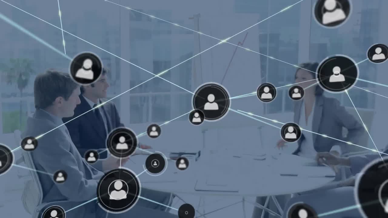 사무실에서 다양한 사업가들과의 연결 네트워크의 활성화