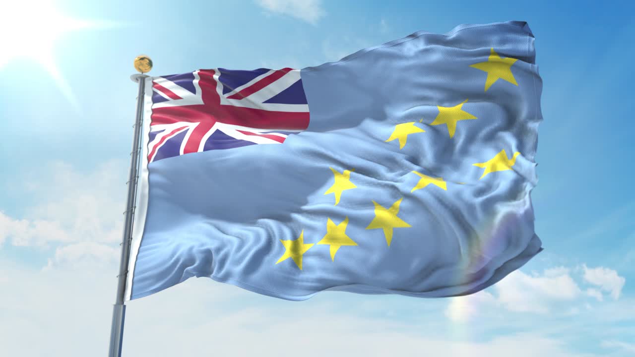 la bandera de tuvalu ondeando en el viento contra el cielo azul profundo. tema nacional, concepto internacional. renderizado en 3d 4k