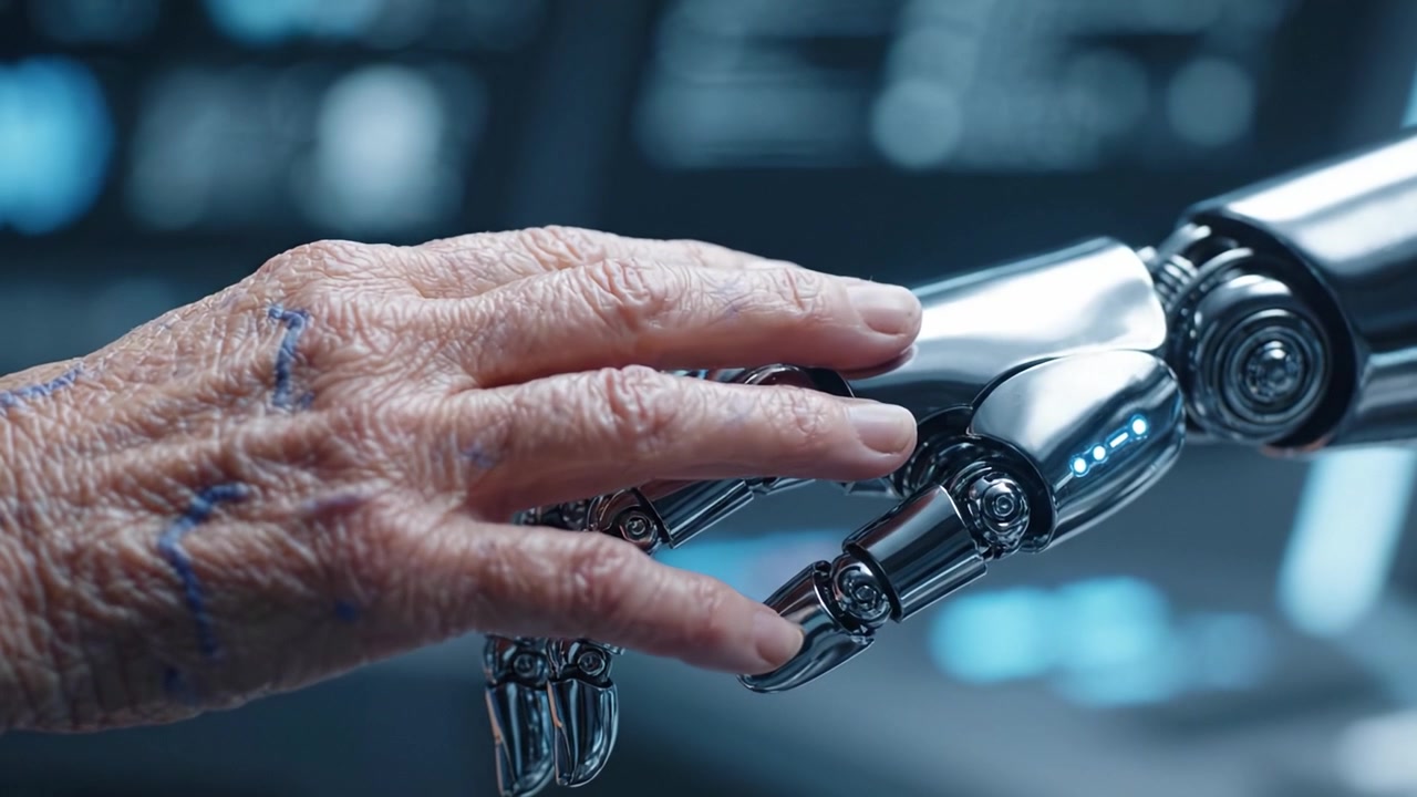 A Robotic Hand Meets a Human Touch: Bridging the Gap Between Artificial Intelligence and Humanity in a Futuristic Interaction