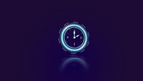 digital clock animation with futuristic blue interface on dark background