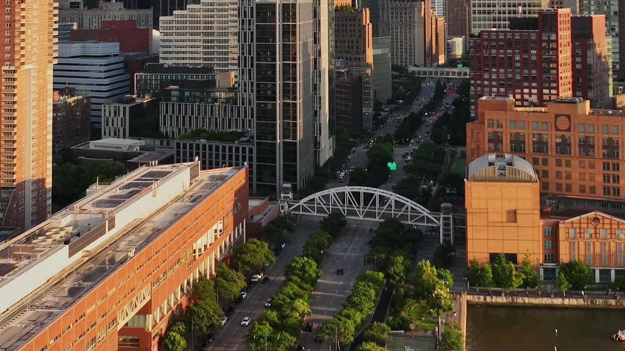 Aerial view of bustling New York City streets captured by drone