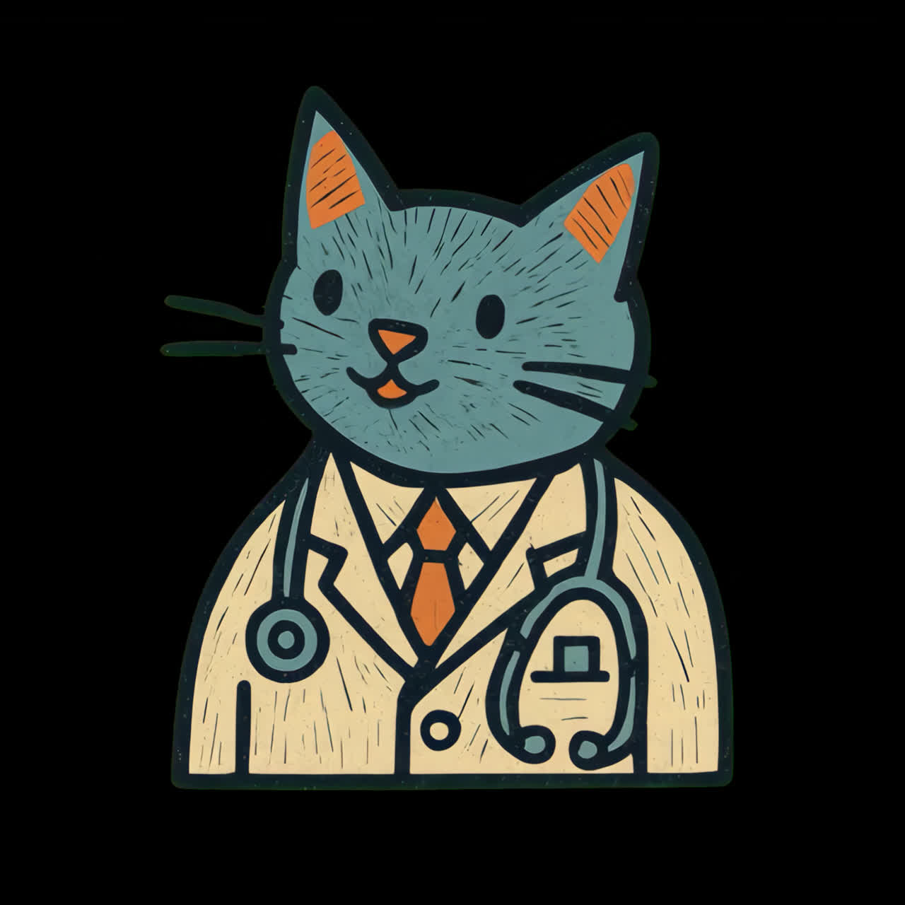 Animasi karakter dokter kucing ilustrasi aset terisolasi, video 4K transparan, saluran alfa