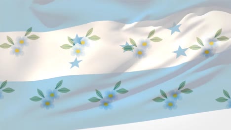 Animación-De-La-Bandera-De-Honduras-Ondeando-Sobre-Hileras-De-Flores-Que-Caen.