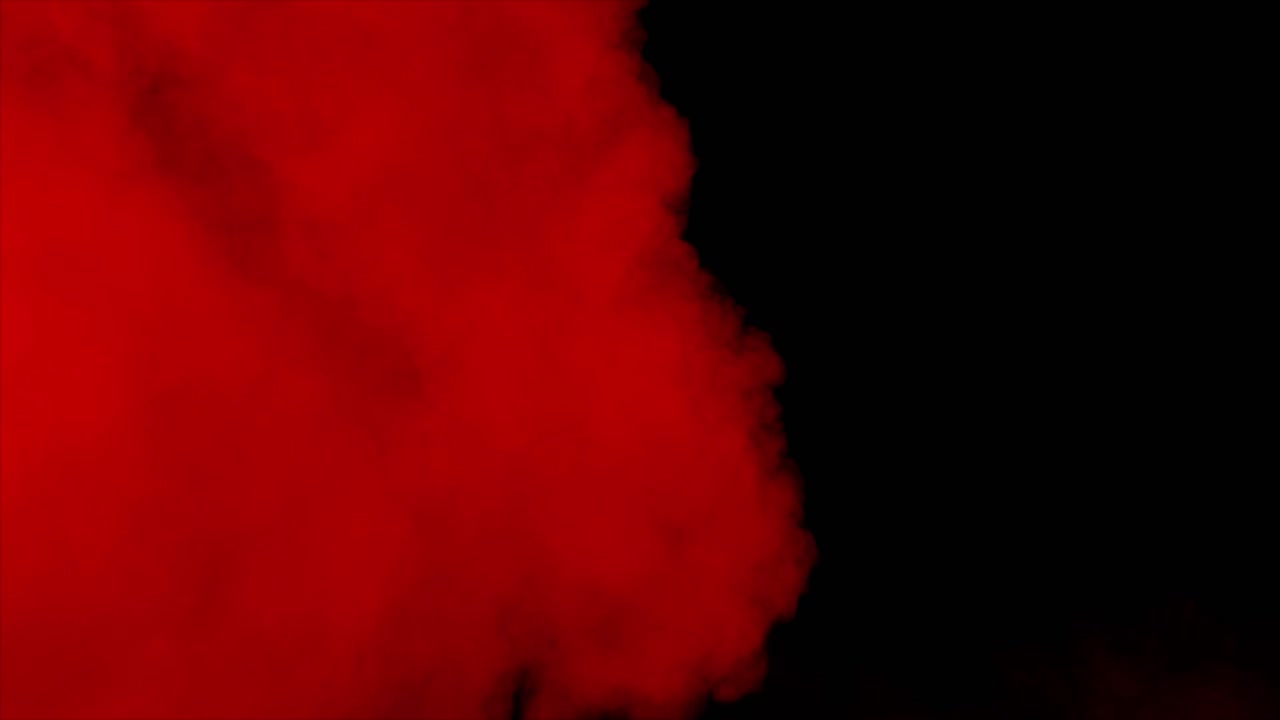 黒い背景の上で赤い深紅の霧と血がゆっくりと渦巻き、流れる。血まみれのホラー映画、ドラマチックなイントロ、危険や情熱の雰囲気に最適なオーバーレイ。