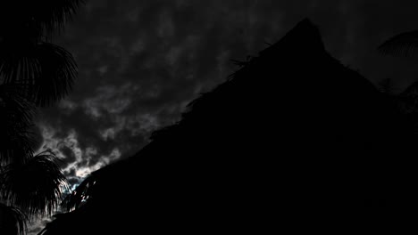 Jungle-hut-silhouetted-at-night