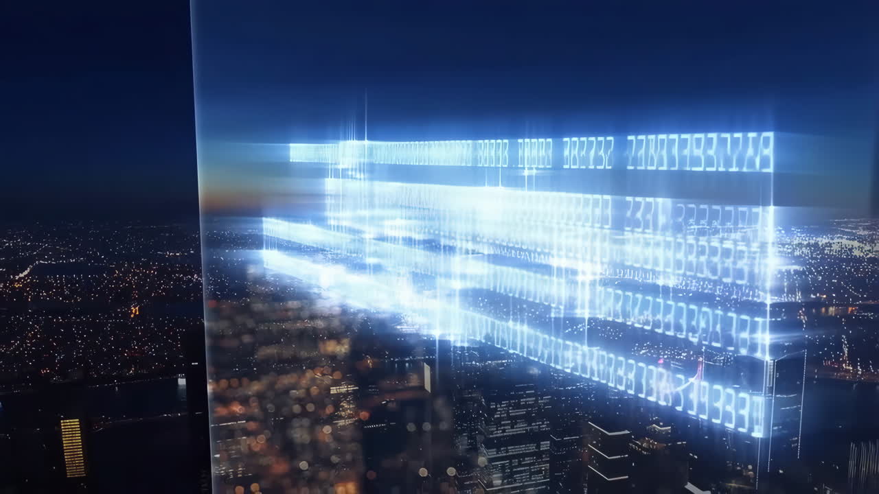 Digital Data Projection over a Futuristic Night Cityscape
