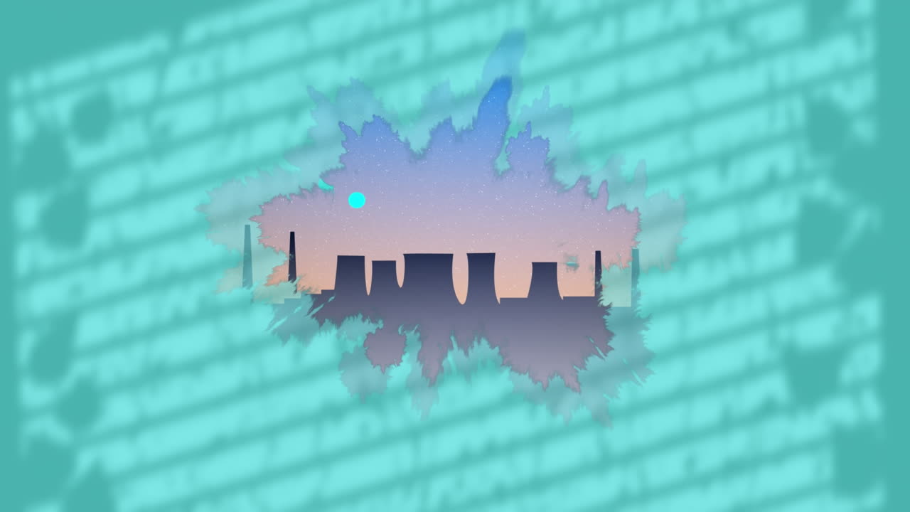 파란색 배경에 있는 잎과 창문 그림자 위의 공장 실루의 애니메이션