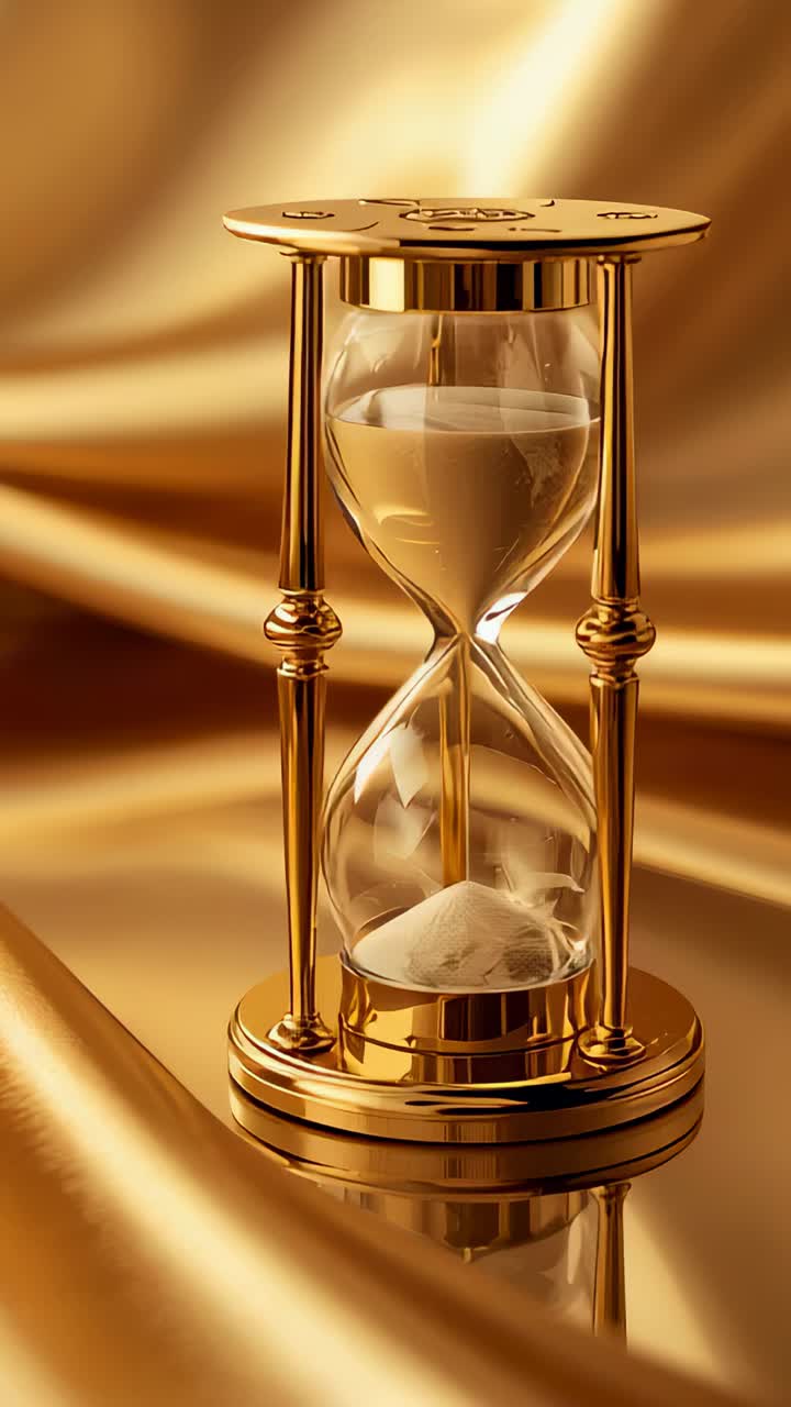 Vertical video: Pulling sand by gravity, hourglass pouring pale grains in studio, marking time
