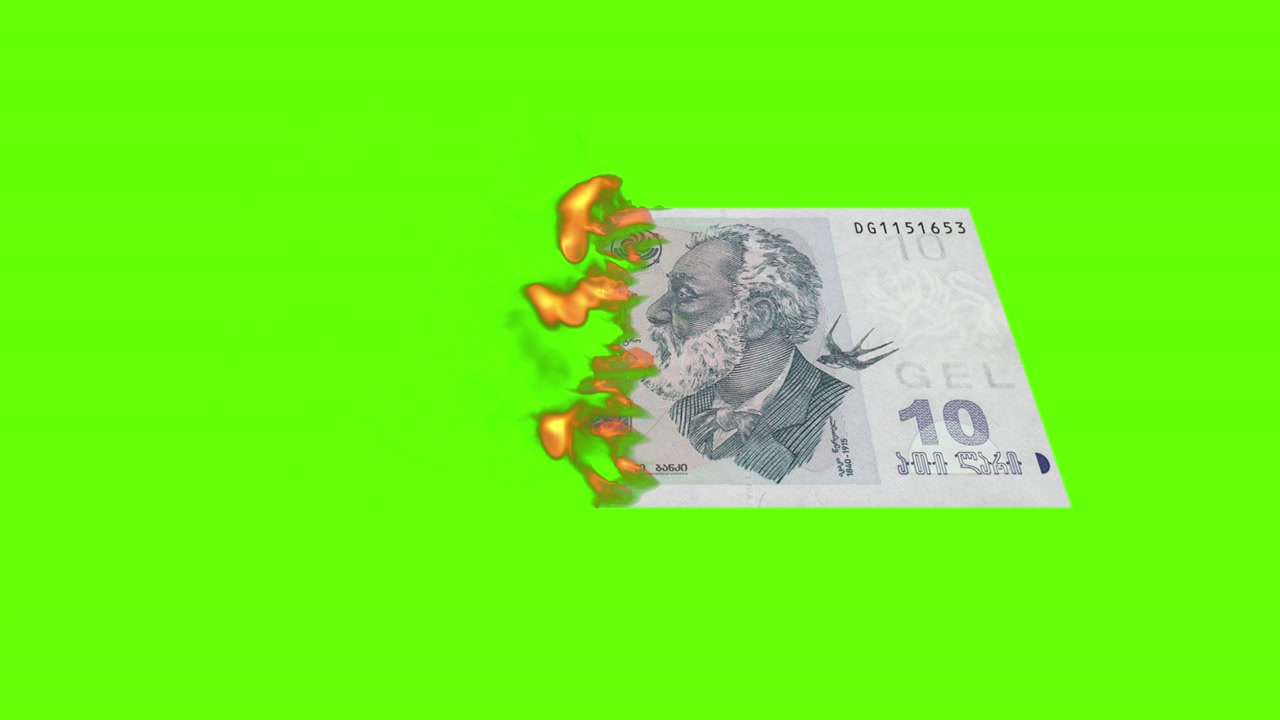 Yanan 10 Gürcistan Larisi Banknotu Yeşil Ekran Üzerinde