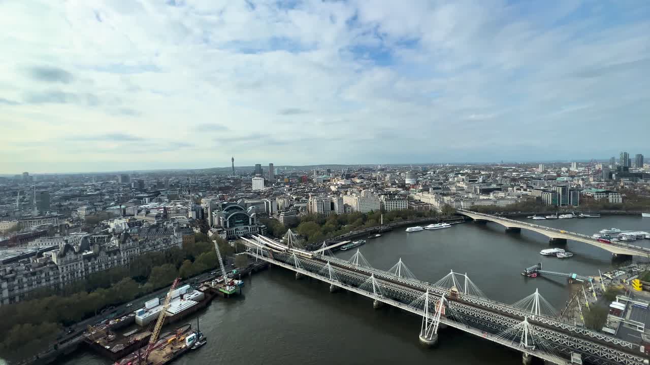 London River Thames Port Bridges Aerial Wide Shot