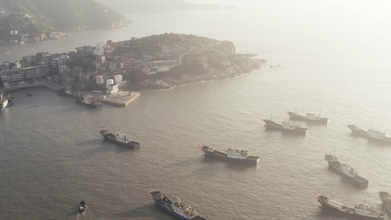 Seaside port with residental houses around, in Taizhou, Zhejiang.