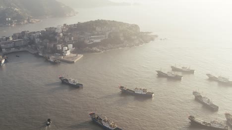 seaside port with residental houses around, in taizhou, zhejiang.