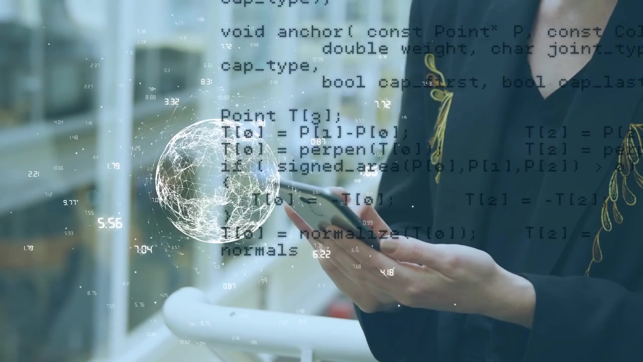 Animation of globe of connections over caucasian woman using smartphone