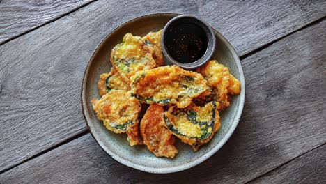 crispy pumpkin tempura with dipping sauce