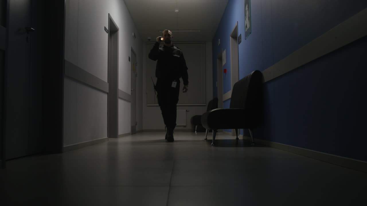 hombre uniformado trabajando en el pasillo