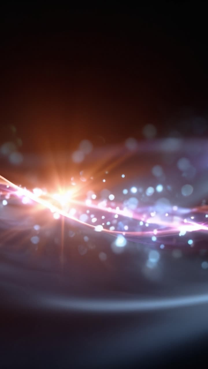 Una spettacolare esposizione di luce e movimento con particelle scintillanti che creano un'esperienza visiva dinamica e incantevole in un'atmosfera estetica digitale.