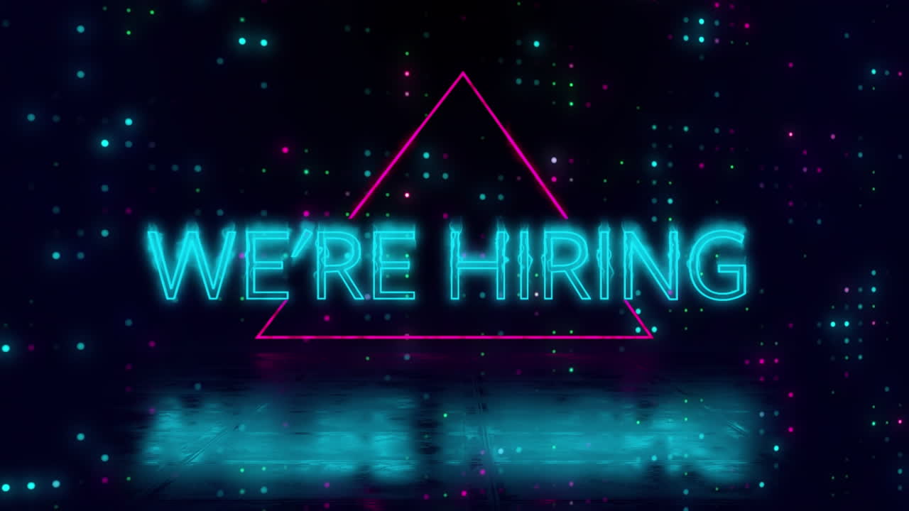 Animation of we're hiring text and data processing
