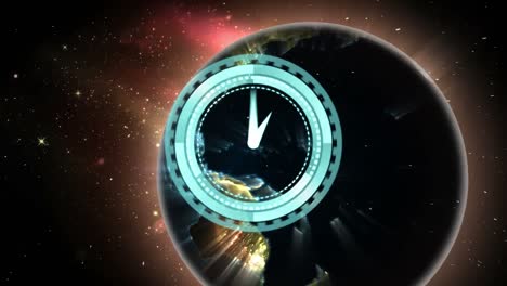 animation of clock moving and globe over black background