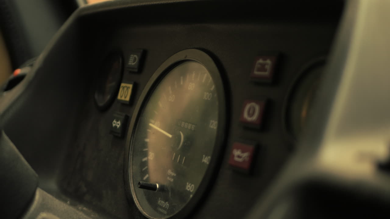 Close-up of a vintage car dashboard