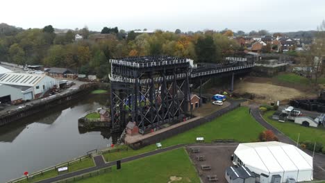 industrial victorian anderton canal boat lift aerial view river weaver landmark pan right