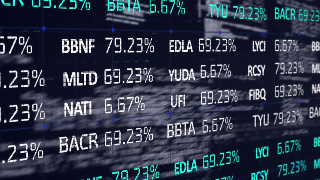 Animazione di elaborazione di dati finanziari su schermi