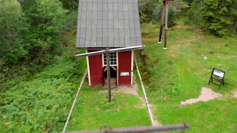 a drone footage moving towards polhemshjulet in norberg, sweden