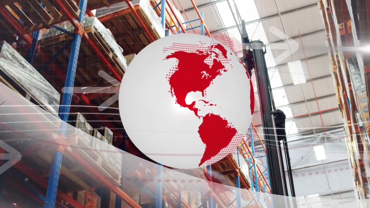 animación de la red de conexiones sobre estantes en el almacén