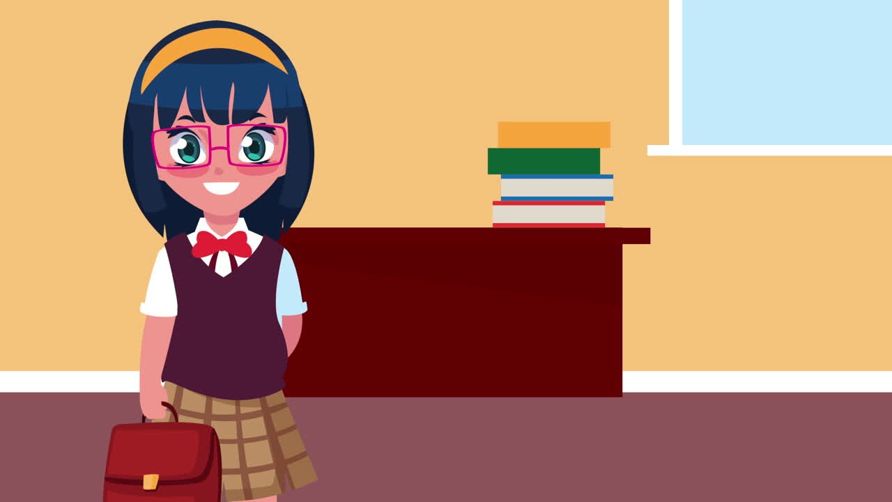 Back to school animation with schoolgirl in classroom | Premium Stock ...