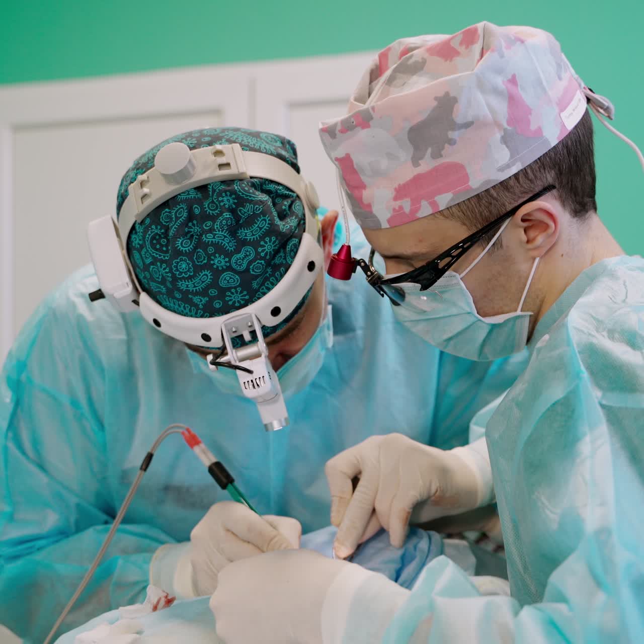 Close up of surgery team operating