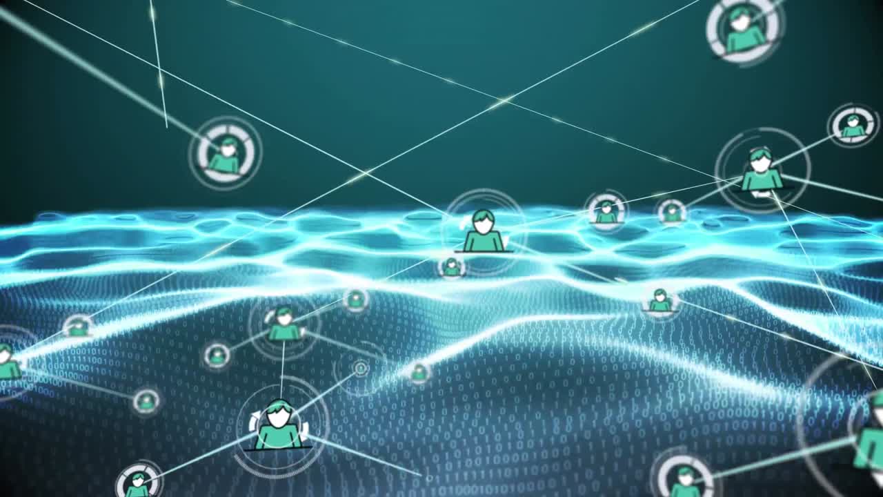 바이너리 코딩을 통해 디지털 아이콘으로 연결 네트워크의 애니메이션