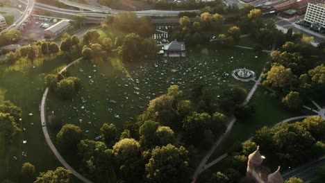aerial view of a summer concert in a city park