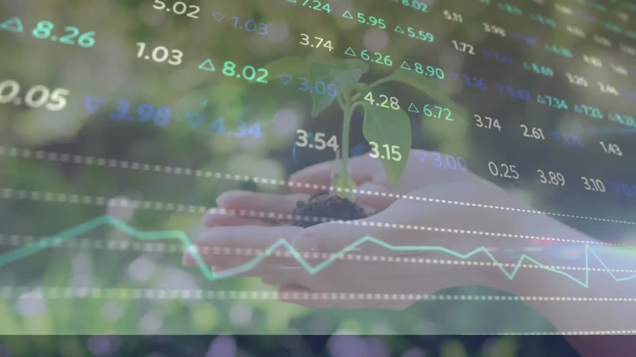 animación del procesamiento de datos financieros sobre la planta de retención de personas