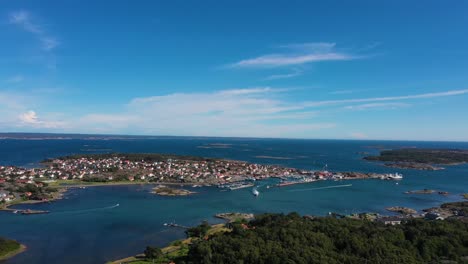 panoramic view of inhabited islands in the southern gothenburg archipelago in sweden. pan right