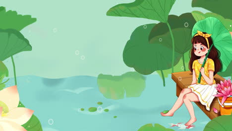 illustration of a girl in a lotus pond