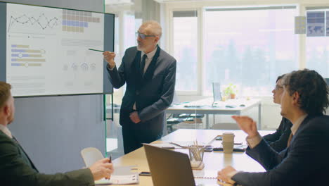 senior businessman giving presentation on team meeting