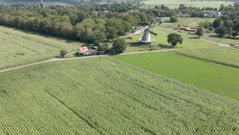 beautiful aerial of traditonal windmill in rural area