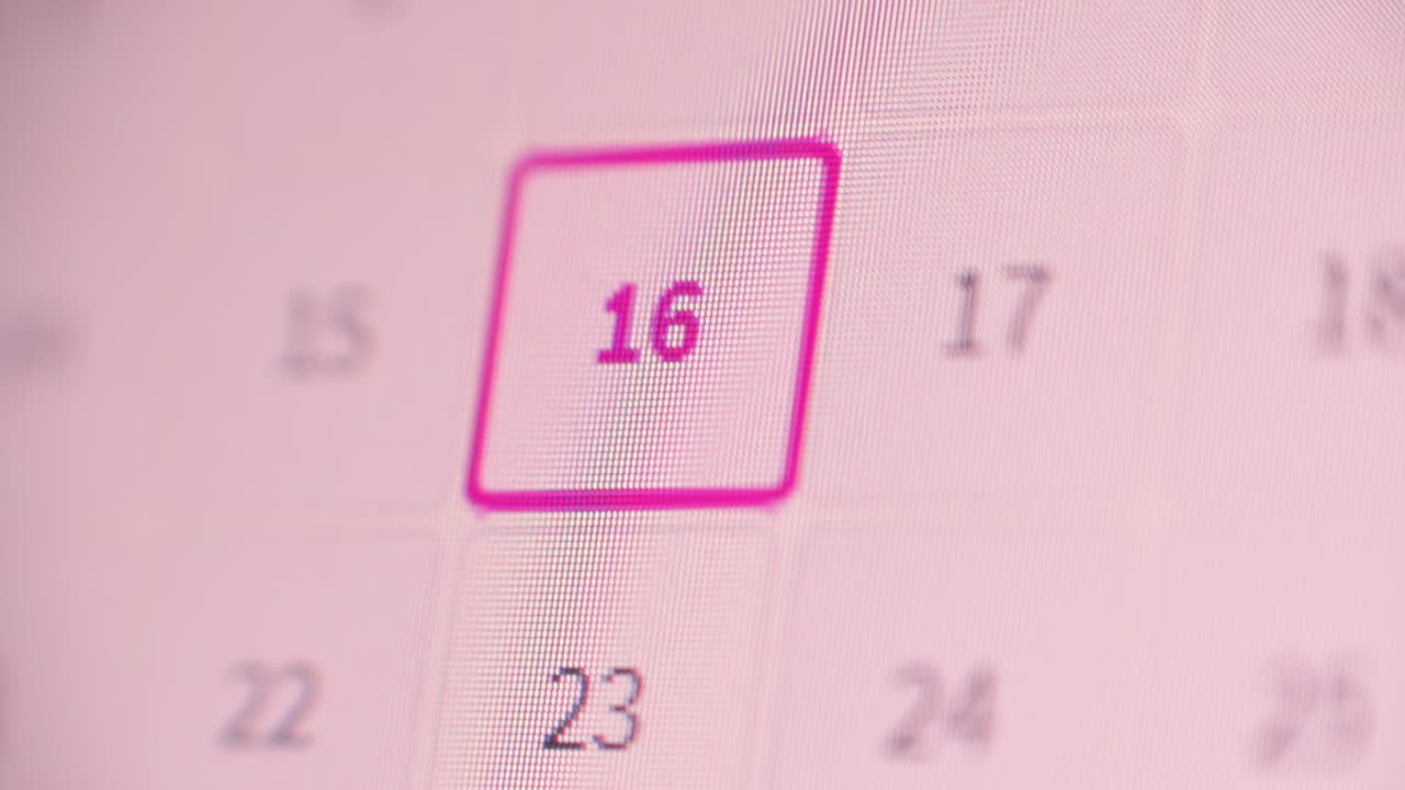 Close-up view of a calendar showcasing the highlighted date of the 16th. This image emphasizes planning and scheduling for upcoming events