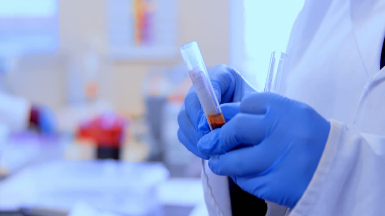 Doctor checking blood sample in blood bank 4k