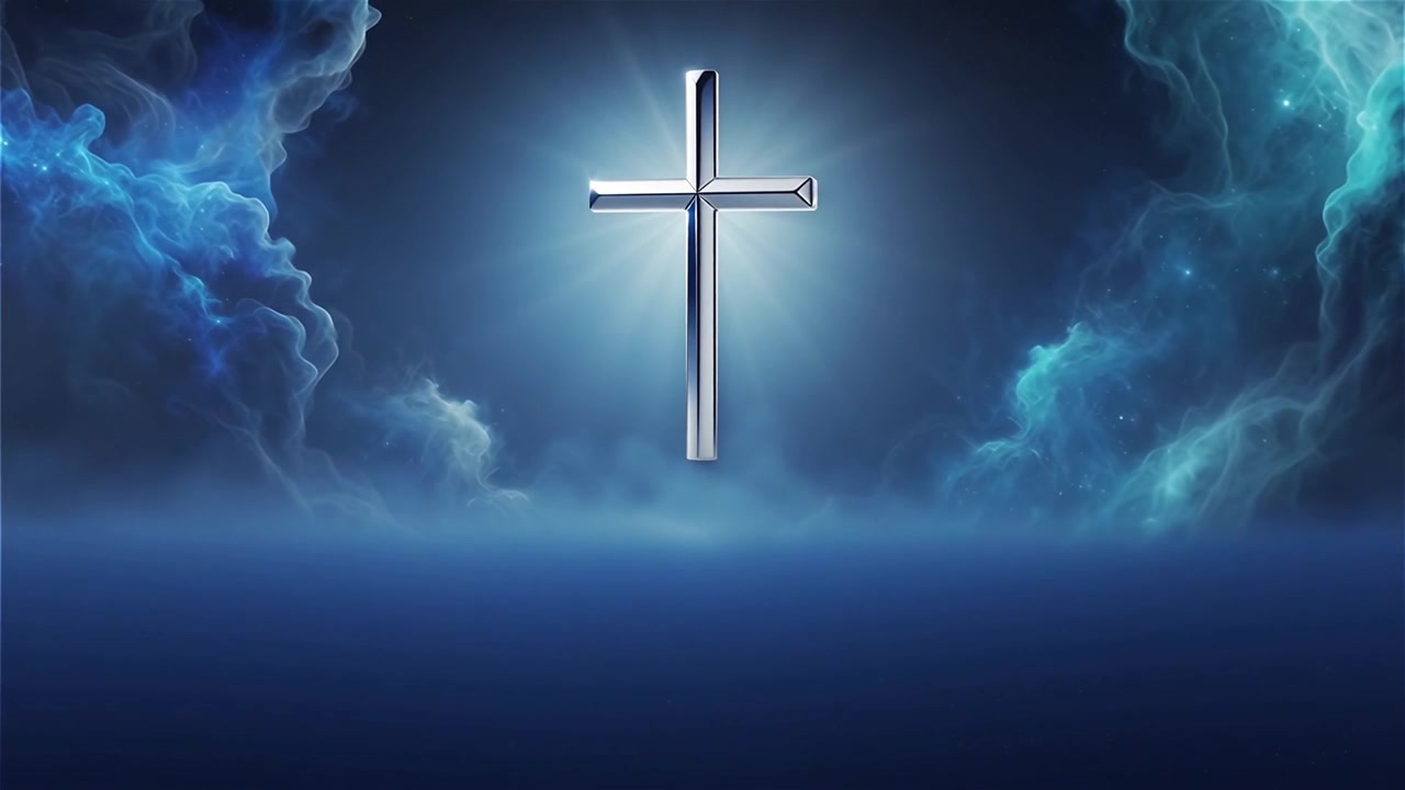 Croce Cristiana Luce Celestiale Sfondo per il Culto.