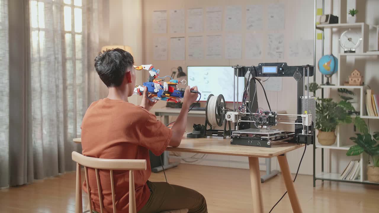 3d 인쇄된 모델을 작업하는 학생