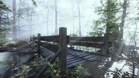 Mystische-Alte-Holzbrücke-Im-Nebel