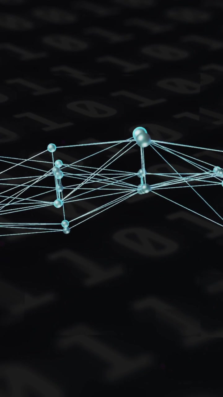 Network of connections and binary coding, data processing animation