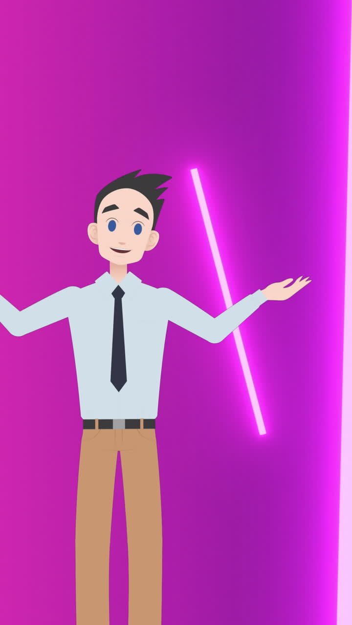 animación del icono del hombre sobre líneas de neón sobre fondo púrpura