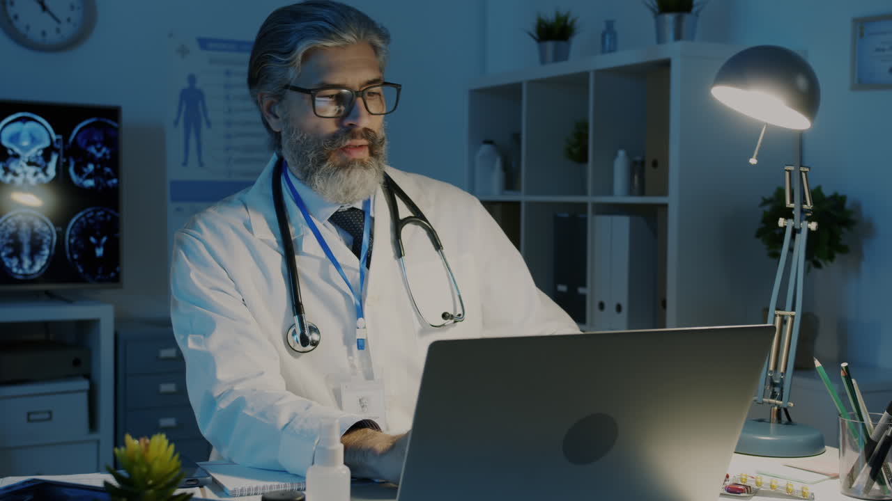 Doctor Working Late at Night