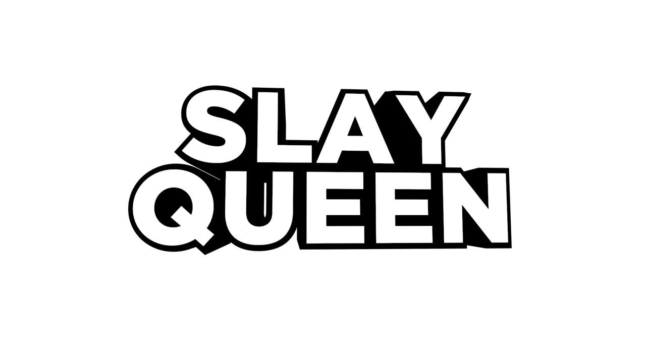 Animert Slay Queen-tekst med 3D-effekt på hvit bakgrunn