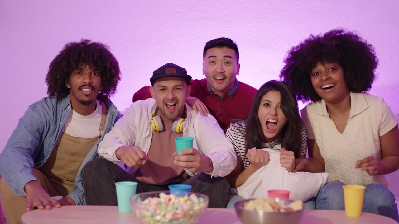 Friends celebrating watching a game